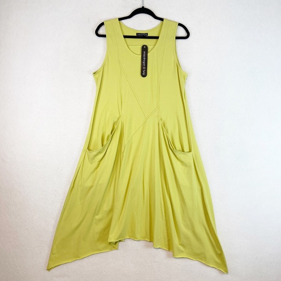 Snapdragon & Twig Dresses & Skirts - Snapdragon & Twig Emmy Dress LARGE Lime Green Lagenlook Asymmetric Pocketed